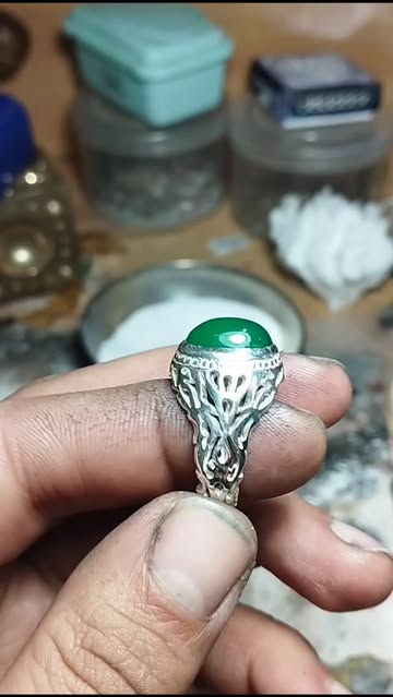 انگشتر مردانه عقیق سبز نقره ۹۲۵